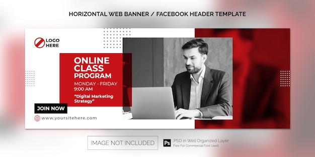 Modello di banner Web orizzontale semplice per la promozione del programma di lezioni online