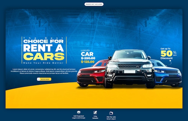 Modello di banner web per il noleggio di auto e l'automobile