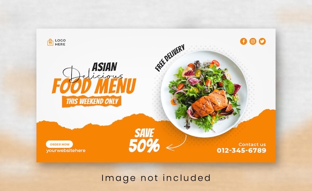 Modello di banner web per la promozione del menu di cibo asiatico sui social media