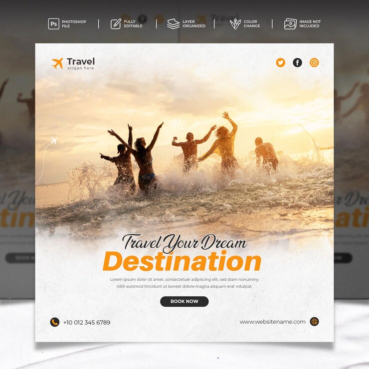 modello di banner web per post su instagram di tour e viaggi o post sui social media