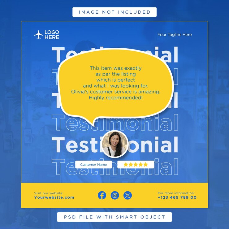 PSD modello di banner web per post sui social media con testimonianze di feedback dei clienti