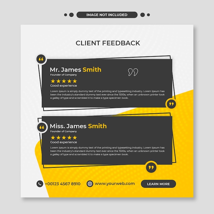 PSD modello di banner web per post sui social media con testimonianze di feedback dei clienti