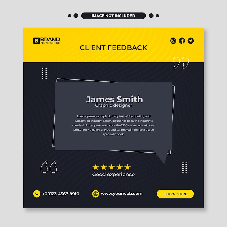 PSD modello di banner web per post sui social media con testimonianze di feedback dei clienti