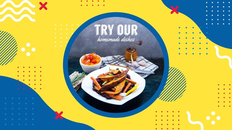 PSD modello di banner web per ristorante in stile memphis