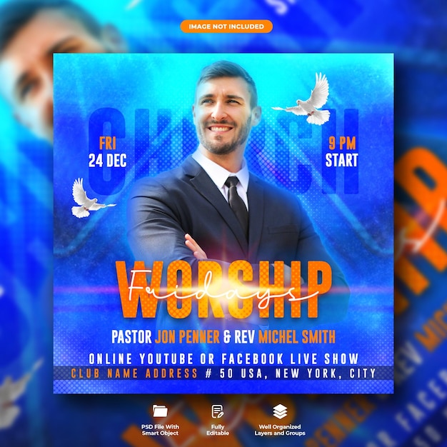 Modello di banner web per social media conferenza di culto