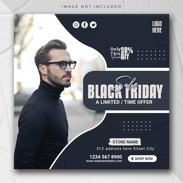 Modello di banner web post instagram post black friday di vendita di moda sui social media
