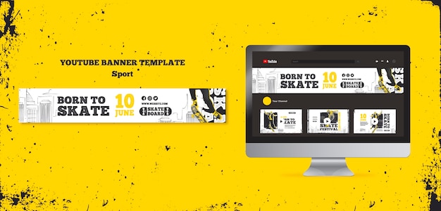 Modello di banner youtube concetto di sport
