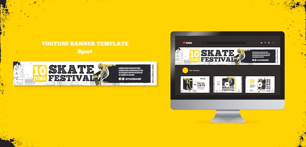 Modello di banner youtube concetto di sport