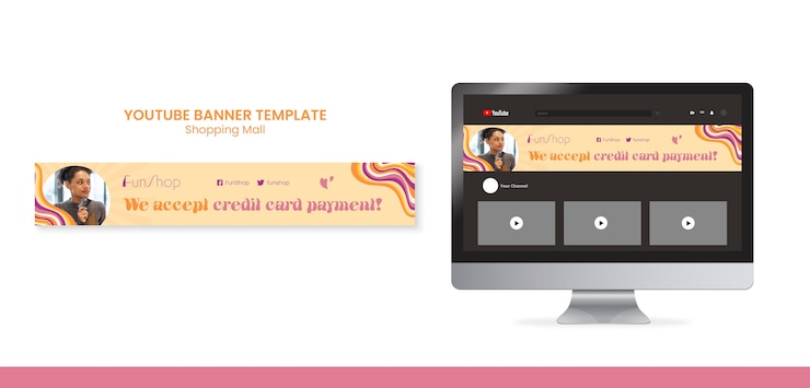 PSD modello di banner youtube del centro commerciale di design piatto