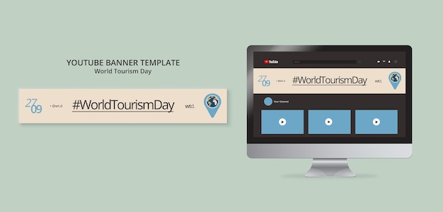 Modello di banner youtube della giornata mondiale del turismo
