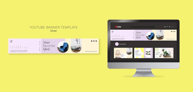 Modello di banner youtube design piatto per la casa
