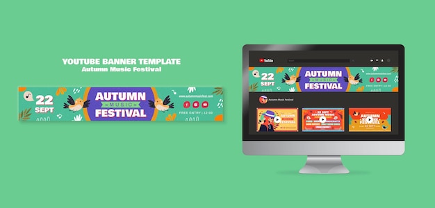 Modello di banner youtube festival d'autunno design piatto