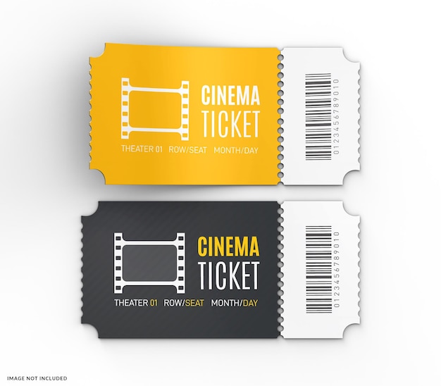 Modello di biglietto d'ingresso al cinema vista superiore
