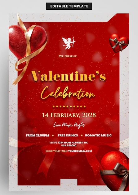 Modello di biglietto d'invito per la festa di San Valentino