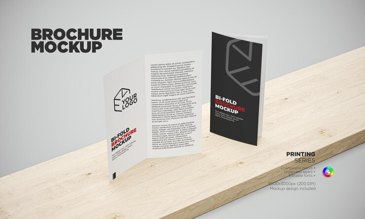 modello di brochure bifold vista prospettica