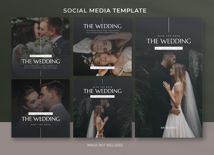 PSD modello di bundle di post sui social media per matrimoni