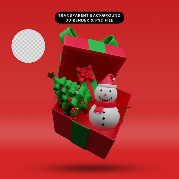 Modello di buon natale illustrazione 3d con confezione regalo aperta