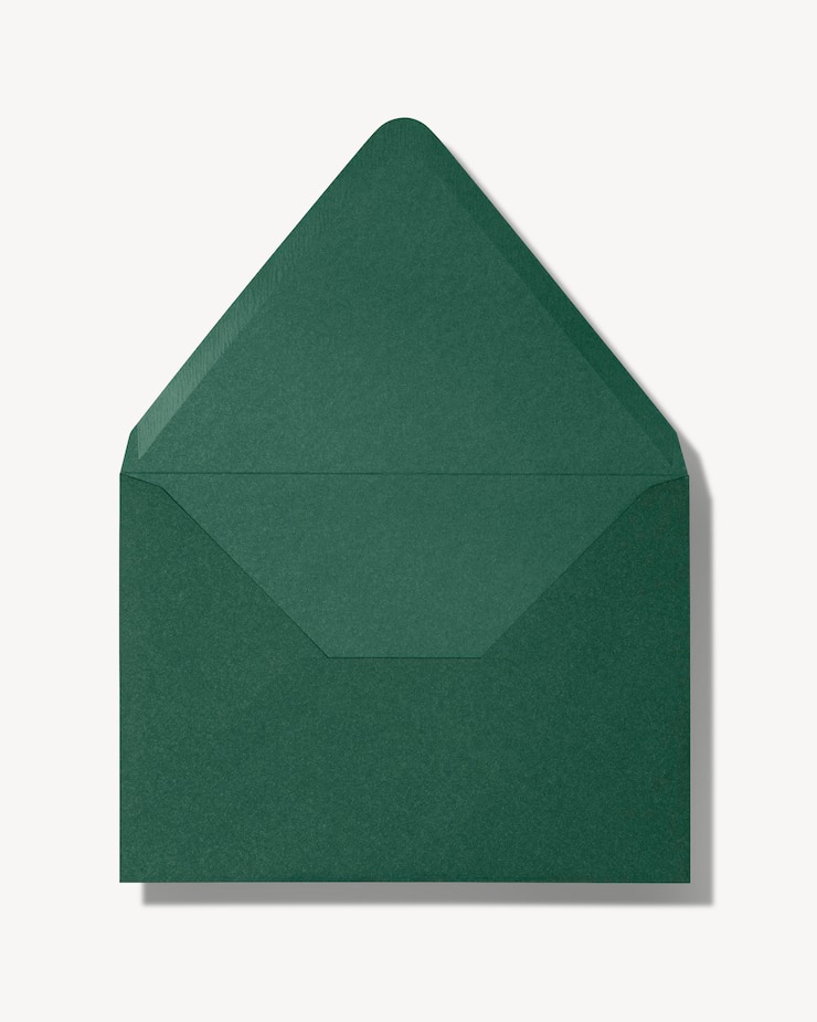 PSD modello di busta verde di articoli di cancelleria flat lay design psd