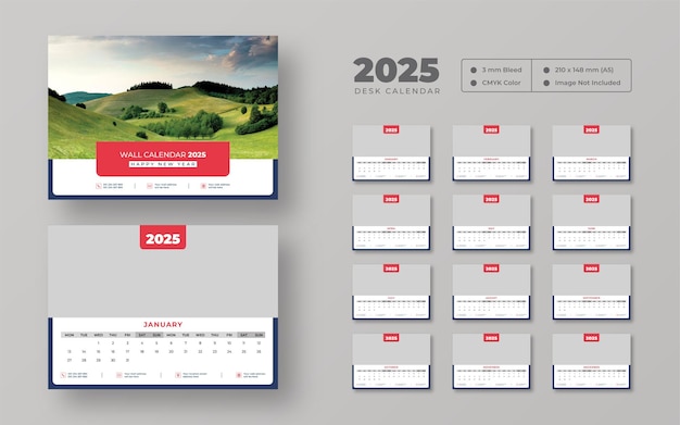 Modello di calendario da scrivania per il 2025 Pianificatore di calendario da scrittura