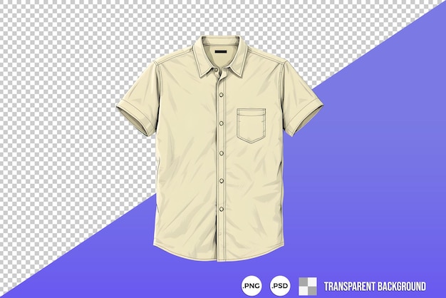 Modello di camicia a bottoni color crema su uno sfondo trasparente