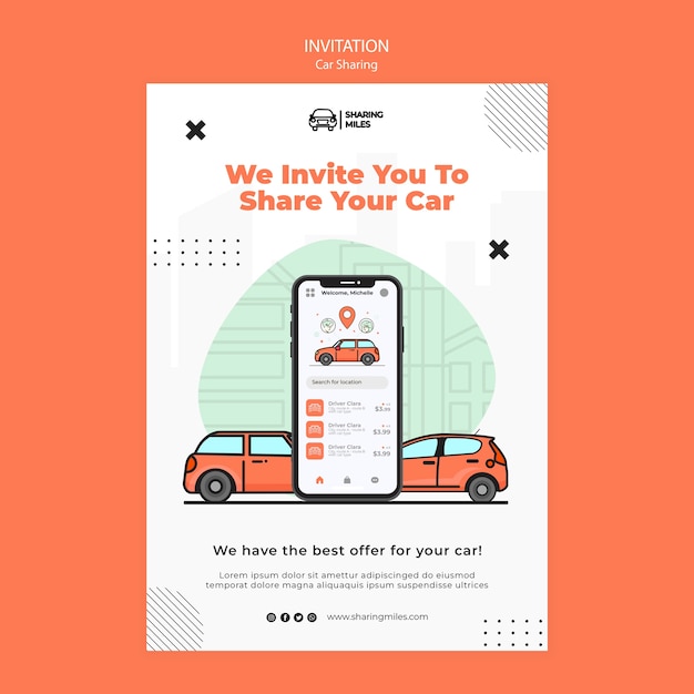 Modello di car sharing design piatto
