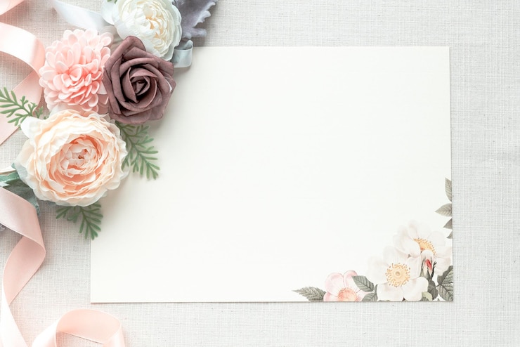 PSD modello di carta bianca decorata con fiori