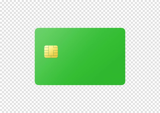 Modello di carta di credito verde isolato su un'illustrazione 3D su sfondo bianco
