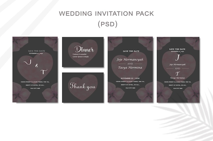 PSD modello di carta di invito a nozze floreale design psd nero