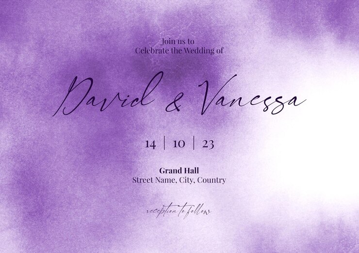 PSD modello di carta di invito a nozze viola
