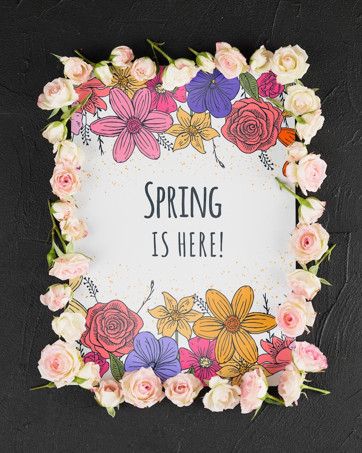 PSD modello di carta per la primavera con i fiori