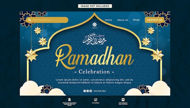 Modello di celebrazione della bandiera del Ramadan progettazione della pagina di destinazione con sfondo islamico