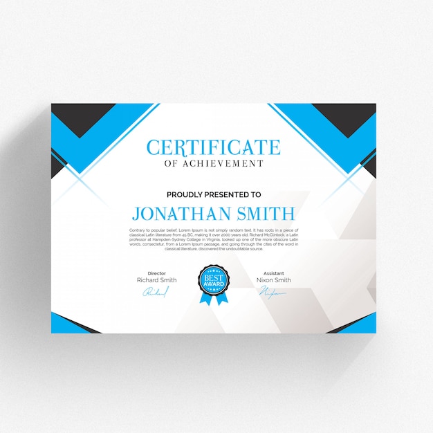 Modello di certificato blu moderno