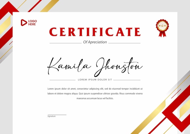 Modello di certificato di apprezzamento di lusso semplice e moderno