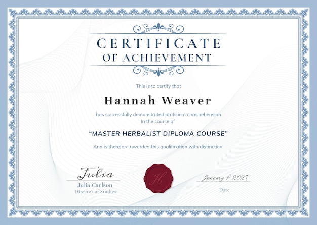 Modello di certificato di realizzazione vintage psd design professionale in blu