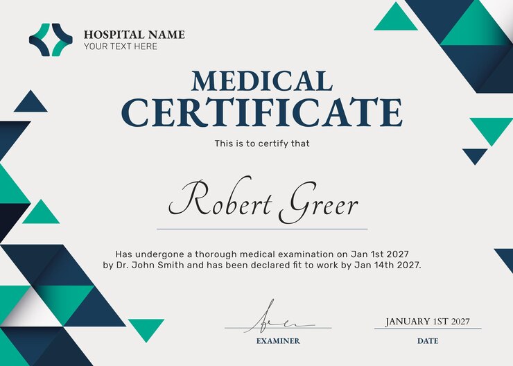PSD modello di certificato medico psd in disegno astratto