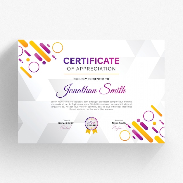 Modello di certificato moderno con dettagli colorati