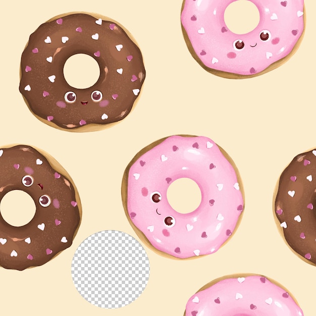 Modello di ciambella rosa e cioccolato carino di San Valentino su sfondo giallo