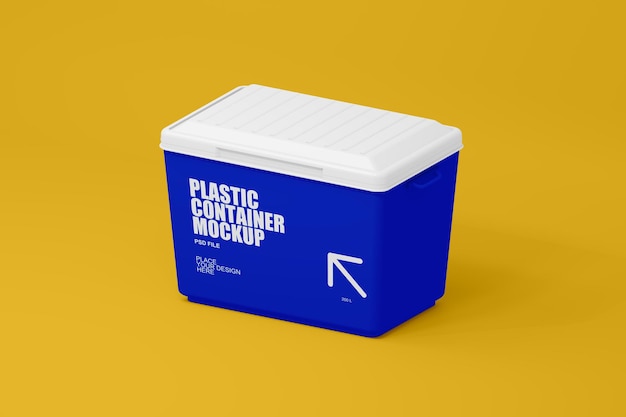 Modello di contenitore di plastica con coperchio bianco e corpo blu