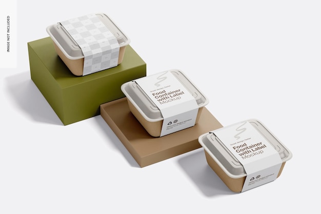Modello di contenitori alimentari quadrati con etichetta