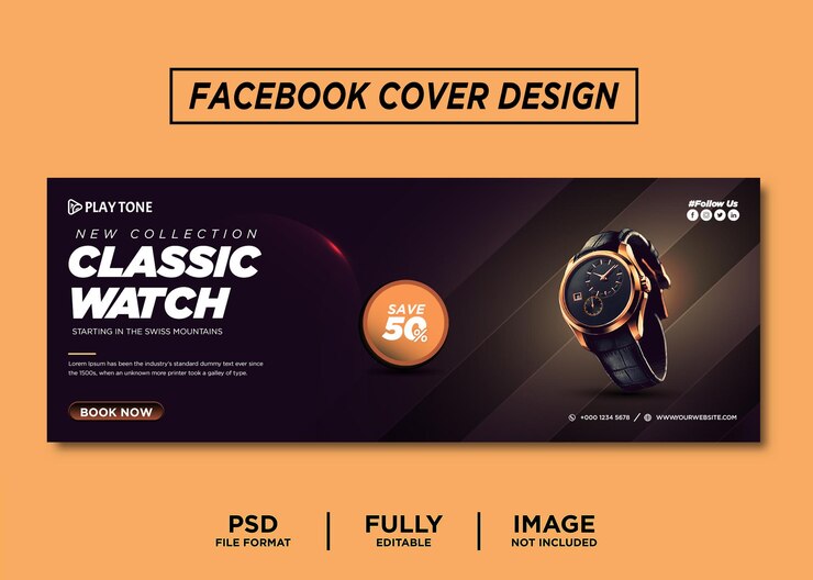 Modello di copertina di Facebook di marca di orologi di colore scuro