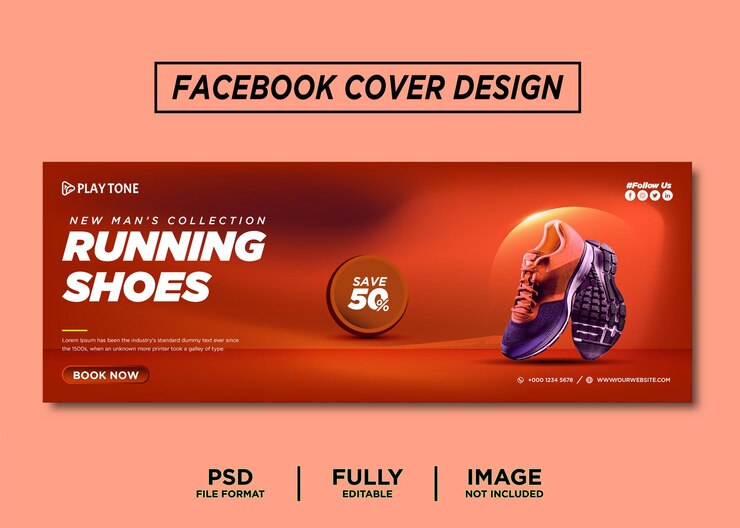 Modello di copertina di Facebook di marca di scarpe da corsa di colore arancione