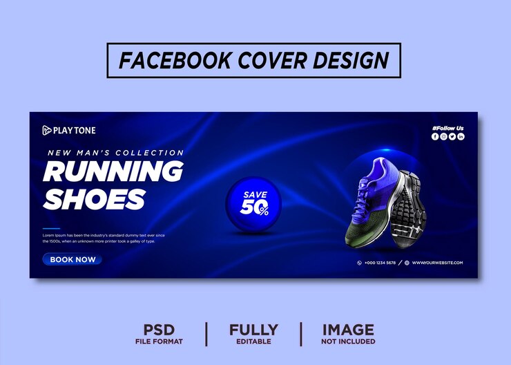 Modello di copertina di Facebook di marca di scarpe da corsa di colore blu