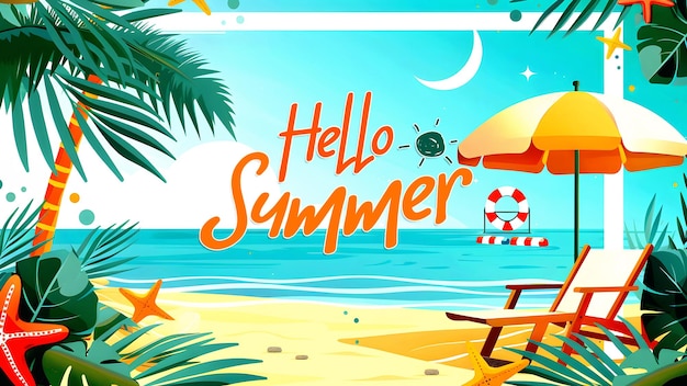 modello di copertina di Facebook per il giorno estivo con sfondo piatto hello estate
