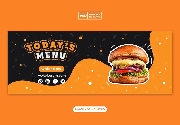 Modello di copertina facebook menu hamburger e cibo