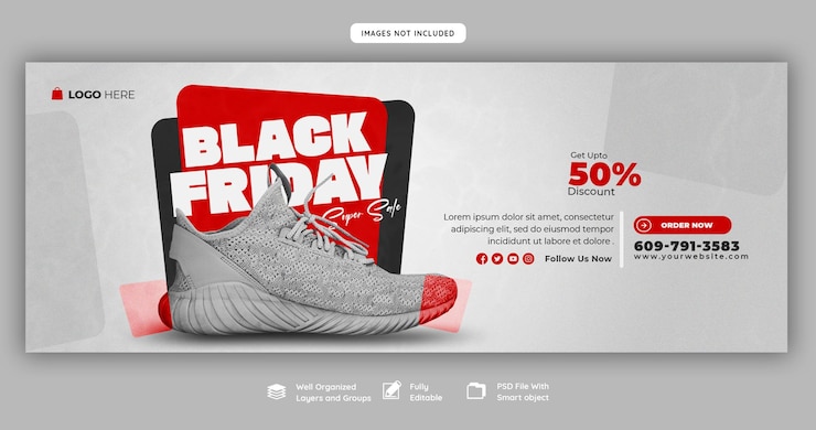 PSD modello di copertina facebook per super saldi del black friday