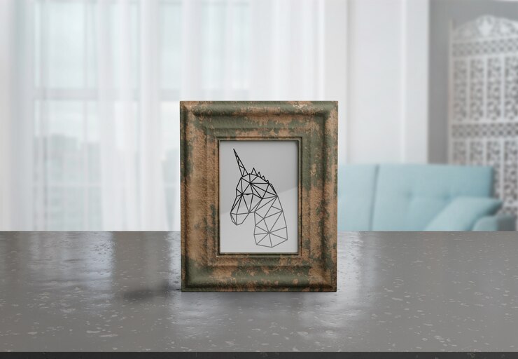 PSD modello di cornice decorativa sul tavolo a casa