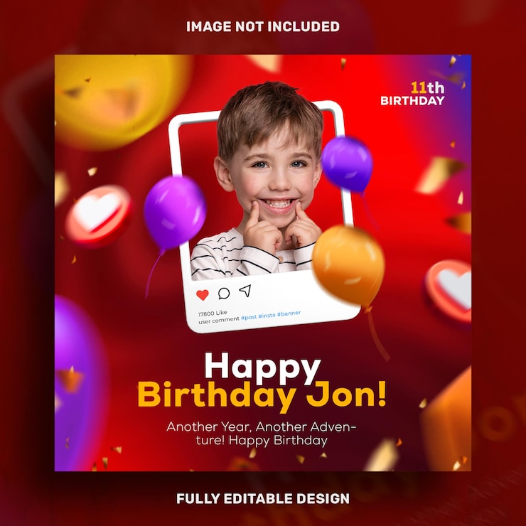 PSD modello di cornice per social media di happy birthday con testo modificabile