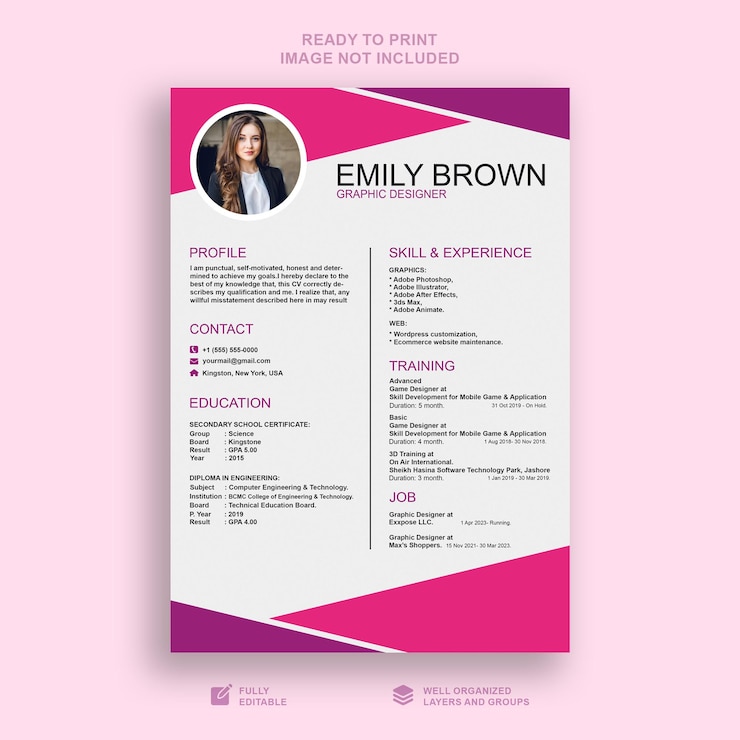PSD modello di curriculum professionale minimalista o modello di curriculum vitae psd