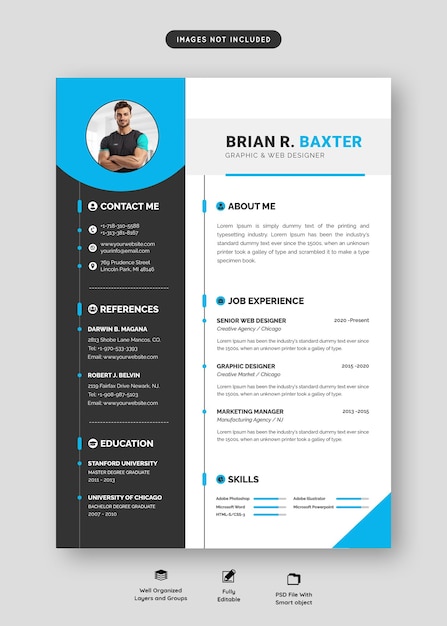 Modello di curriculum vitae minimalista con spazio per foto Portafoglio di curriculum Vitae pulito e moderno