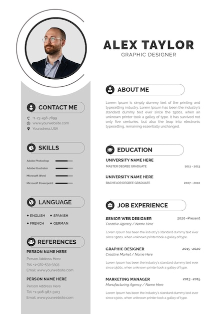 Modello di curriculum vitae professionale PSD per la domanda di lavoro